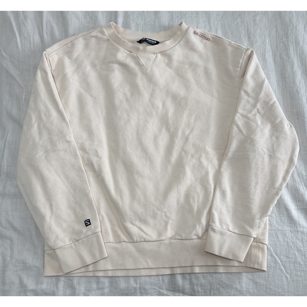 Salomon Women's‎ Crewneck Sweatshirt Cream Peach XL French Terry Lounge Fitness